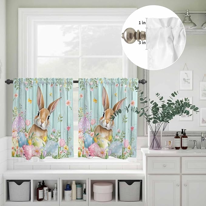 Kitchen Curtains Tiers and Valance Set of 3, Easter Light Filtering Window - Image 8