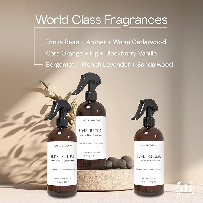 Muse Apothecary Home Ritual Active Odor Eliminator Spray - Furniture Deodorizer Spray & Bathroom Odor Eliminator for Home - Essential Oil Air Freshener - 8oz, Cara Orange + Fig + Blackberry Vanilla, 2