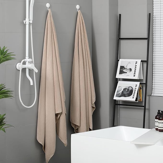 YTYC 29x59 Inch Bath Towels Set of 6 Large, Super Soft Absorbent Lint Free Microfiber Shower Towels for Bathroom 80% Polyester (Beige,6 Piece)