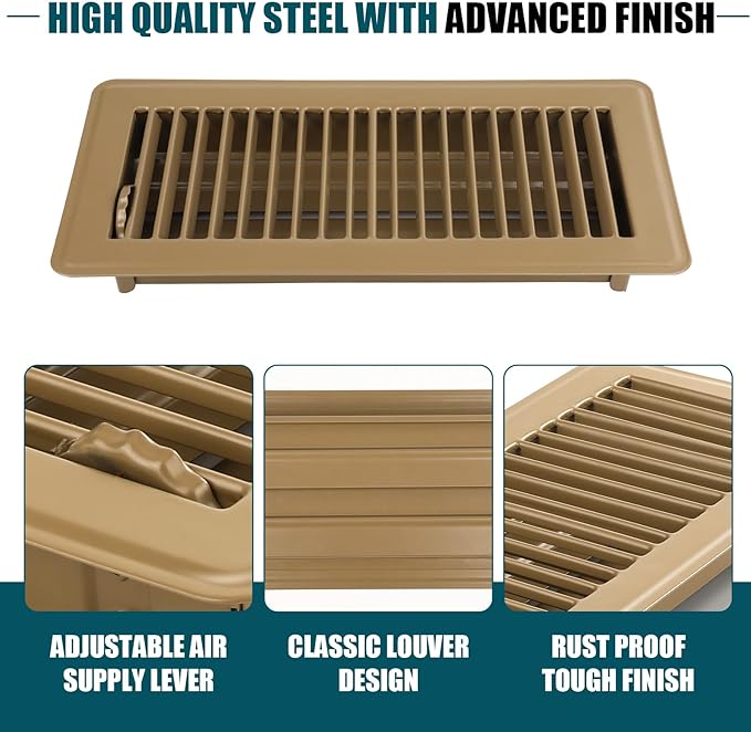 VOISEN Floor Register 4x10, 2 Pack Brown Floor Vent Covers, Heavy Duty Steel - Image 9