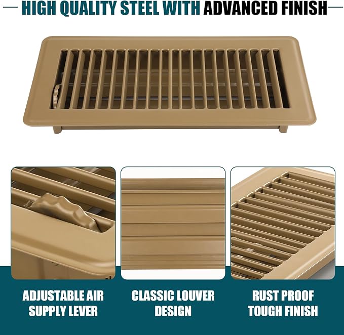 VOISEN Floor Register 4x10, 10 Pack Brown Floor Register Vents, Heavy Duty - Image 5
