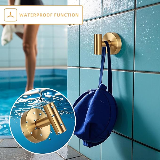 2 Pcs Suction Cup Hooks, Stainless Steel Removable Shower Towel Hook, No Drill Towel Holder for Bathroom, Kitchen Glass Door Wall for 15 Lb Heavy Duty Clothes - O Shape, Gold