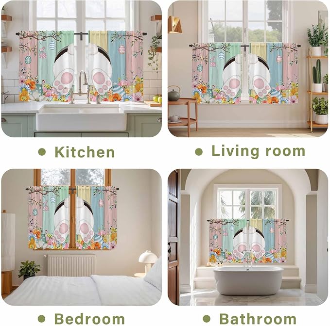Easter Kitchen Curtains 54 Inch Long 2 Panel Set, Rod Pocket Window Curtains - Image 8