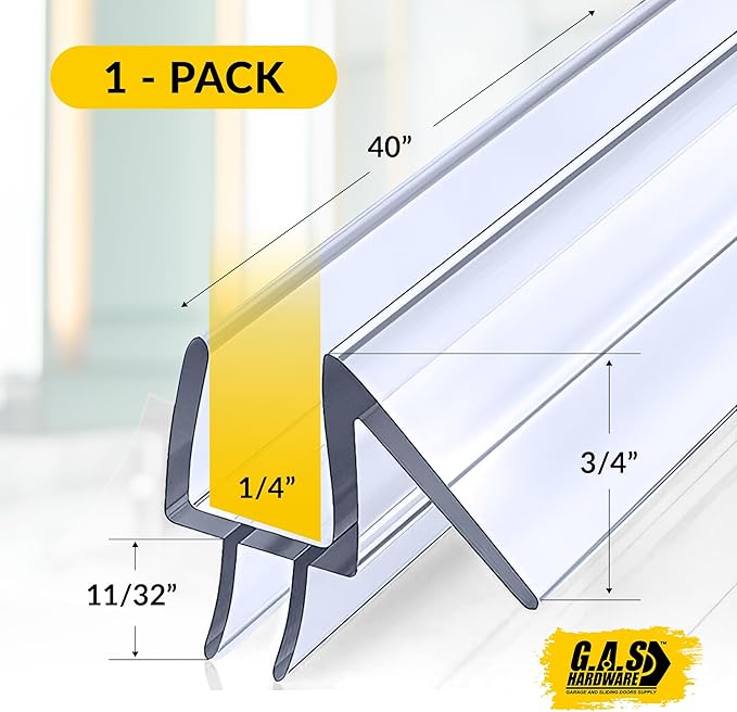 1/4" (6mm) Frameless Glass Shower Door Bottom Sweep – 40" (101.6cm) Ultra-Clear Drip Rail Seal Strip, 1 Piece for Leak Protection, Water Control & Easy DIY Installation