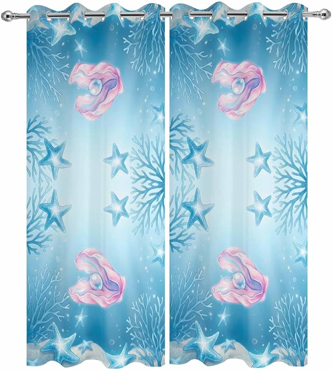 Ocean Shell Outdoor Curtains for Patio Corals Starfish Summer Marine Waterproof - Image 9