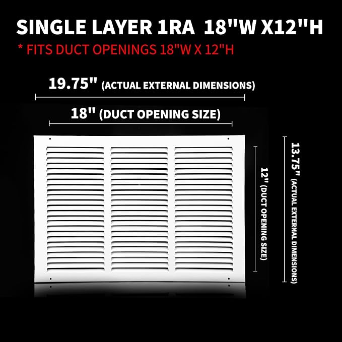 18x12 Return Air Grille, Air Return Vent Cover, Flat Vent Cover, Rejillas De - Image 2