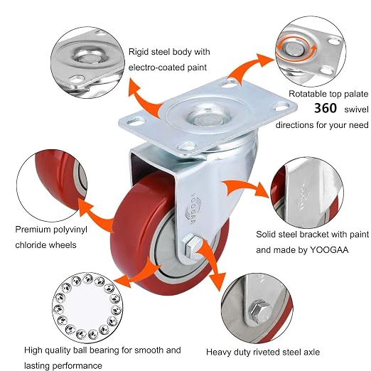 3 inch Heavy Duty Casters Capacity 1000lbs Bearing Caster Wheels Without Brake - Image 2