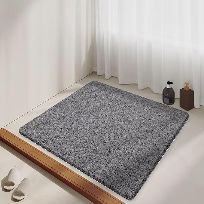 Mecko Square Non-Slip Shower Mats for Inside Shower, Anti-Slip Loofah Bath Mat for Tub and Walk-in Shower, Soft and Comfortable Safety Mat, Quick-Drying (Grey, 24" x 24")