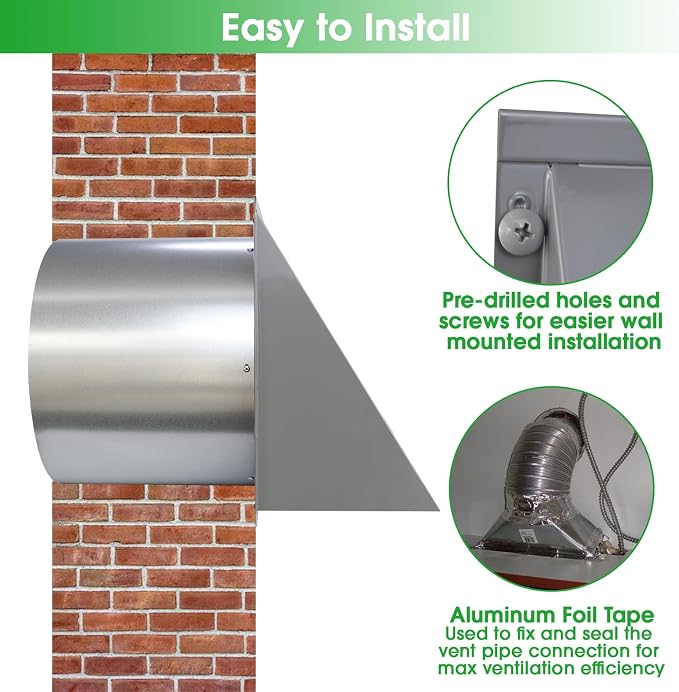 8 inch Hooded Wall Vent with Screen and Damper, Wall Vent Cover Exhaust Vent - Image 6