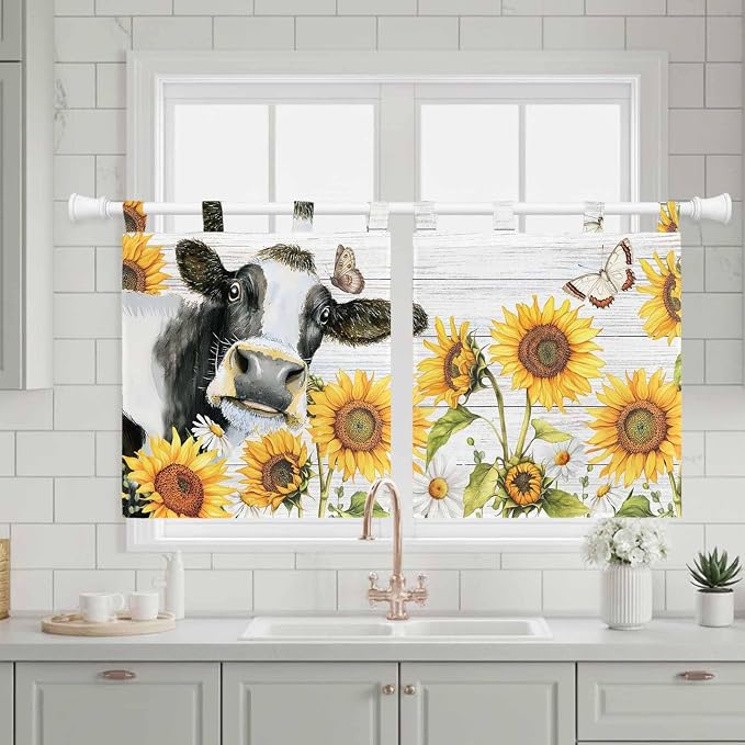 Retro Farmhouse Floral Kitchen Curtains 24 Inch Length, Small Window Curtains - Image 3