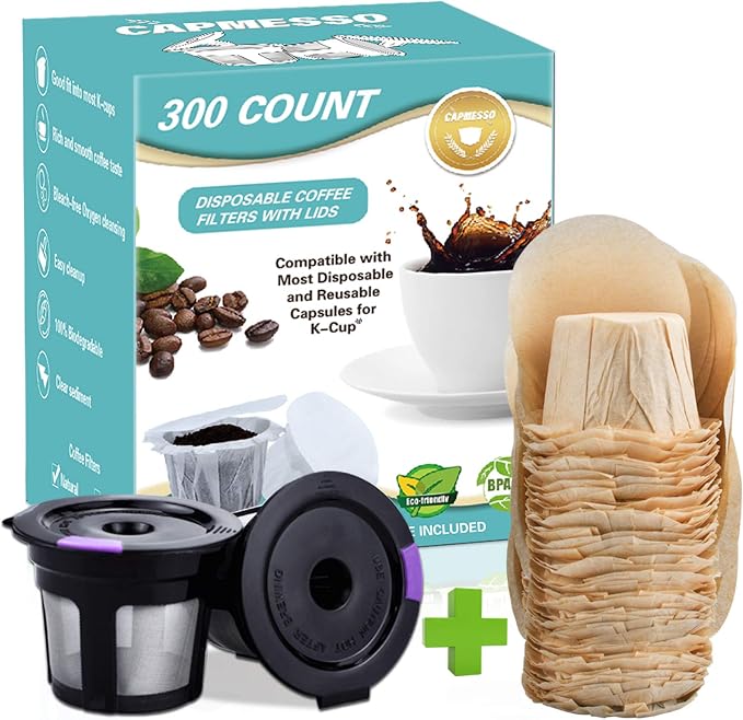 2 Reusable Keurg Cups & 300 Unbleached Keurg Coffee Pods Paper Filters by CAPMESSO