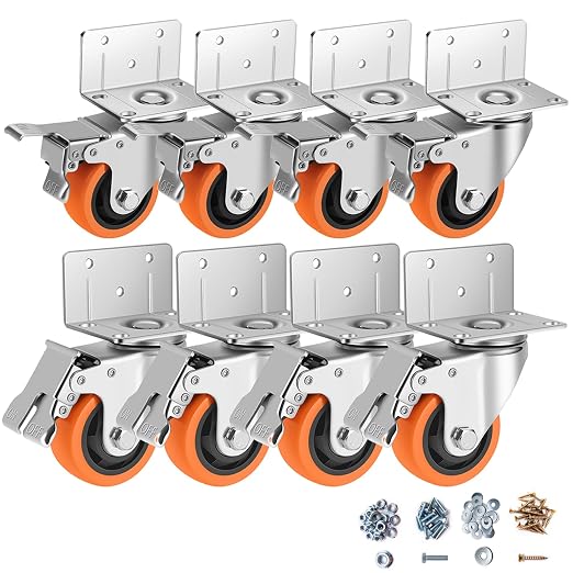 Caster Wheels, 3 Inch L-Shaped Casters Set of 4 Heavy Duty, Locking Caster by BOSGEOT