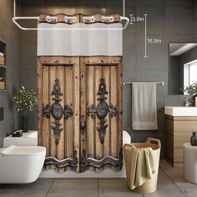 Wood Barn Door No Hook Shower Curtain - Image 2