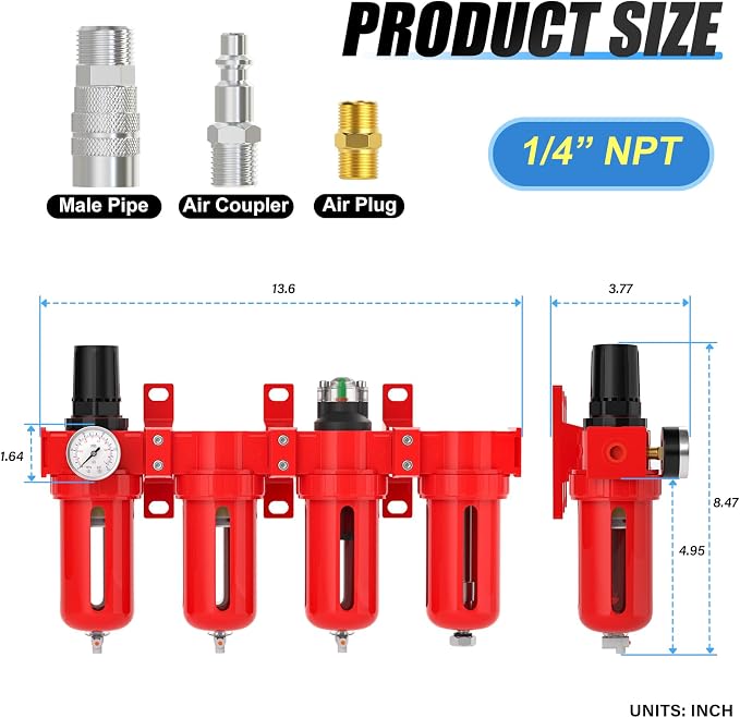 1/4" NPT Industrial Grade 4 Stage Aluminum Air Drying System, Coalescing Filter - Image 2