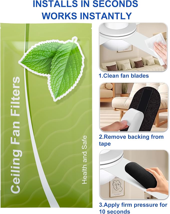 Universal Ceiling Fan Filters for Blades, Activated Carbon Fan Air Purifier Pads - Image 8