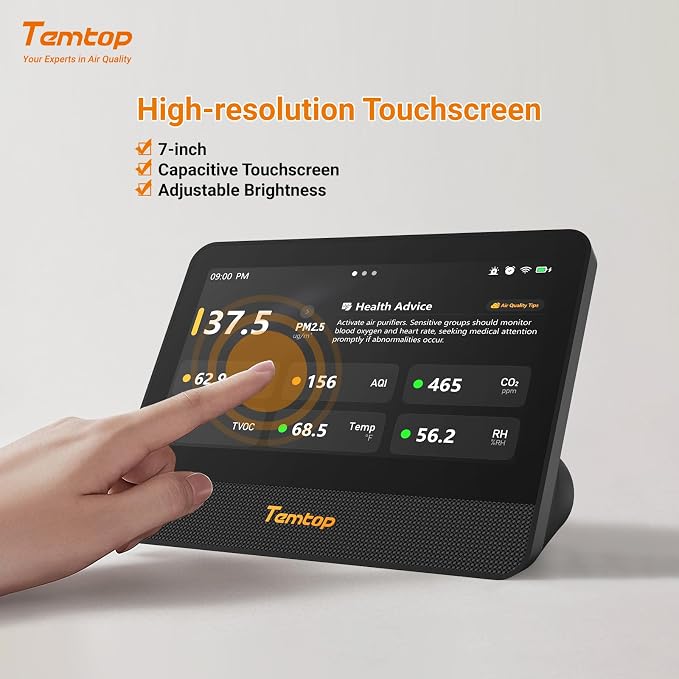 Temtop WiFi Air Quality Monitor M100 2nd Gen, 7 Inch Touchscreen CO2 Detector & - Image 3