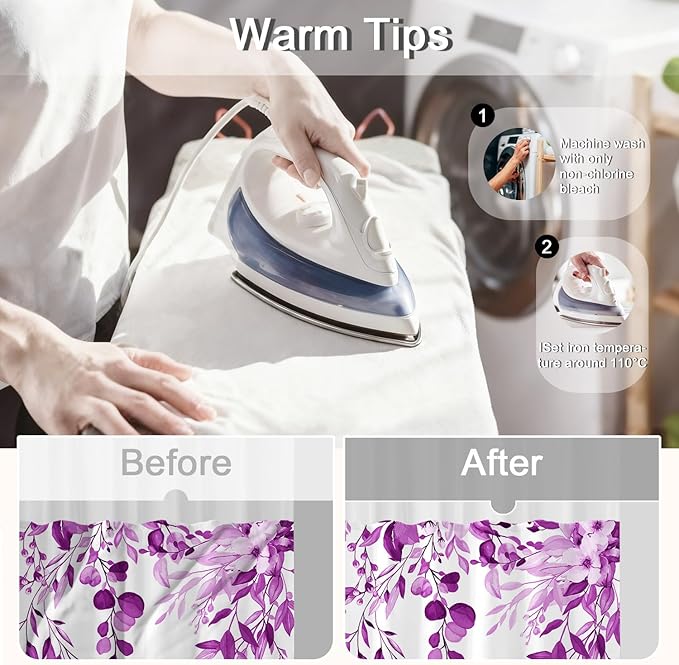 No Hook Shower Curtain and Liner Set, Purple Eucalyptus Floral Shower Curtains for Bathroom, Bath Curtain Sets with Snap in Liner, Waterproof with See Through Top Window, 71x77 Inches