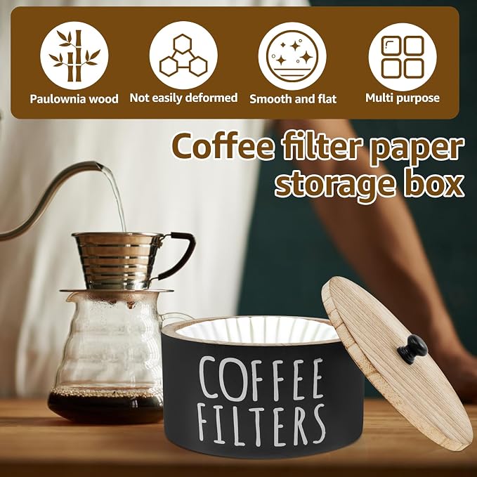 Coffee Filter Holder, Wooden Large Capacity Rustic Coffee Filter Storage Case - Image 3