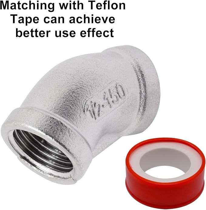 45 Degree Elbow 2PCS, 1/2" NPT Female x 1/2" NPT Female 304 Stainless Steel - Image 5