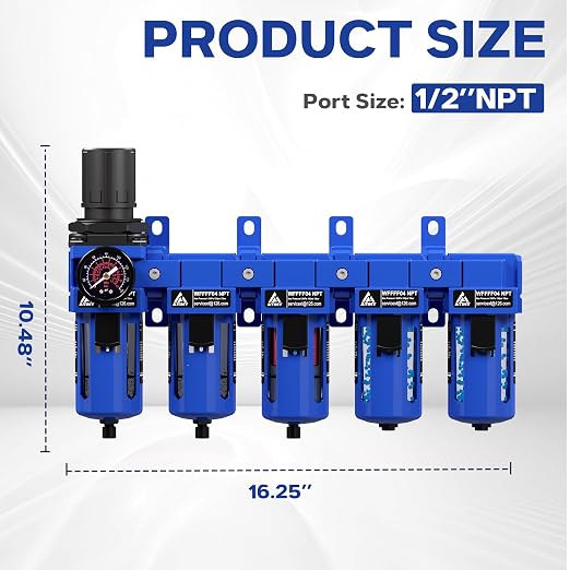 1/2'' NPT 5 Stage Air Drying System, 5 &0.5 &0.01 Micron Filter Cartridge - Image 2