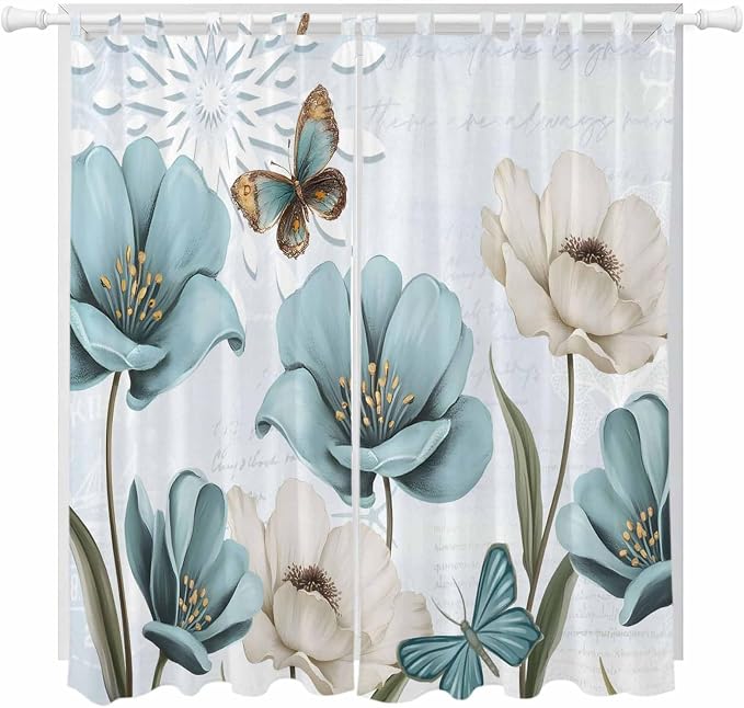 Blue Tulips Living Room Curtains 96 Inch Length, Window Curtains Tab Top by Unknown