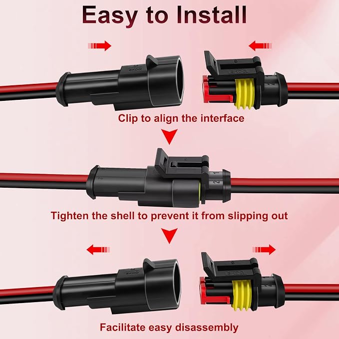 5Pcs Car Waterproof Electrical Connector, 2 Pin Connector, 16 AWG 2 Wire - Image 3