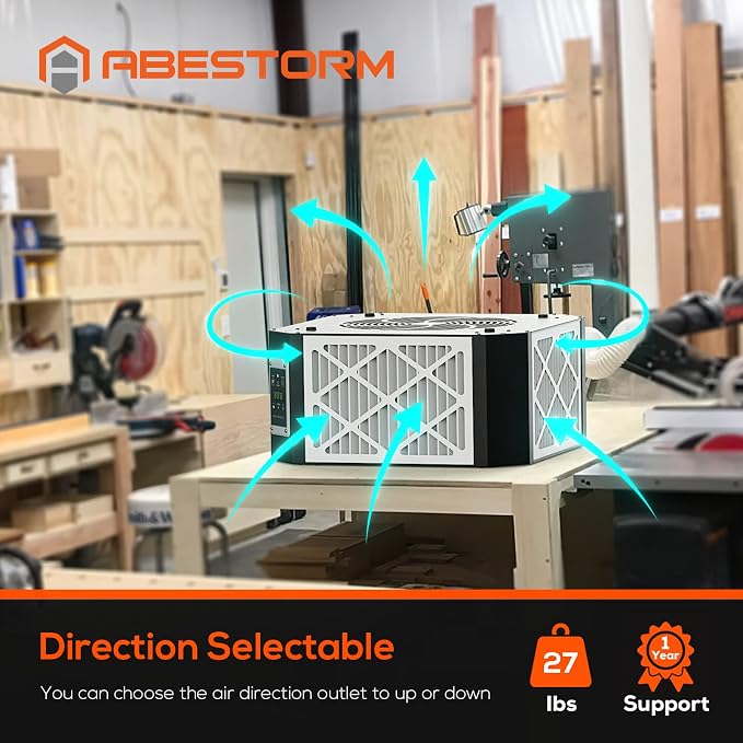 ABESTORM Air Filtration System Woodworking Built-in Ionizer, 1350CFM Hanging - Image 6