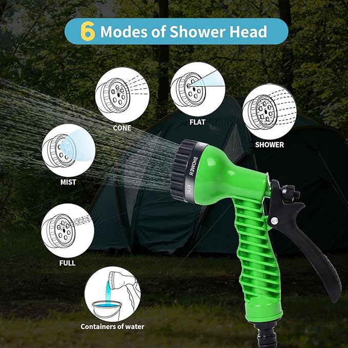 Portable Shower Blue 8L with 7 Spray Modes, Hand Press with Removable Hose and Shower Head