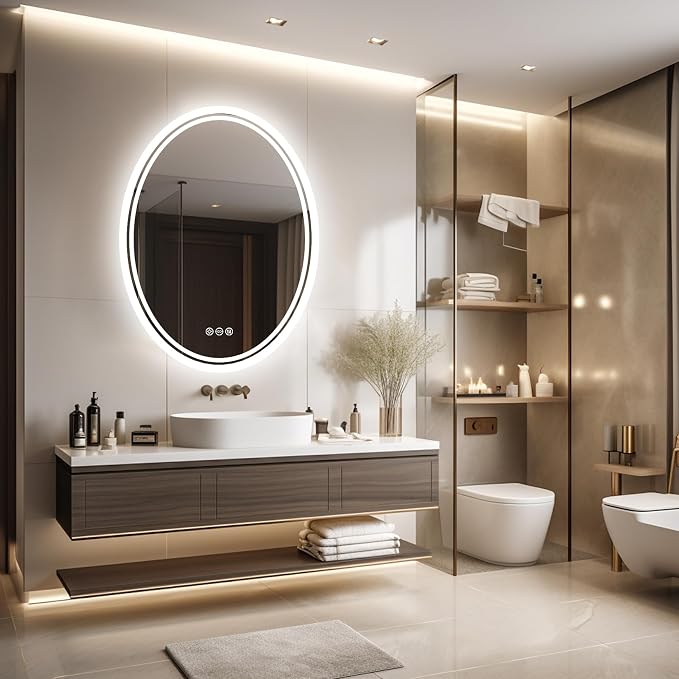LUVODI Lighted LED Bathroom Mirror: 32”x24” Oval Wall Mounted Dimmable Makeup - Image 2