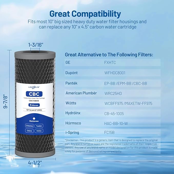 5 Micron 10" x 4.5" Whole House Carbon Block Sediment Water Filter Cartridge - Image 2