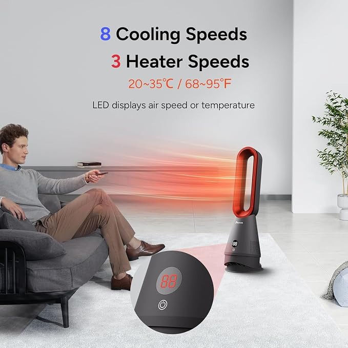 Bladeless Fan, 25inch Heating & Cooling & Filter Combo Tower Fan 80° Oscillating - Image 4
