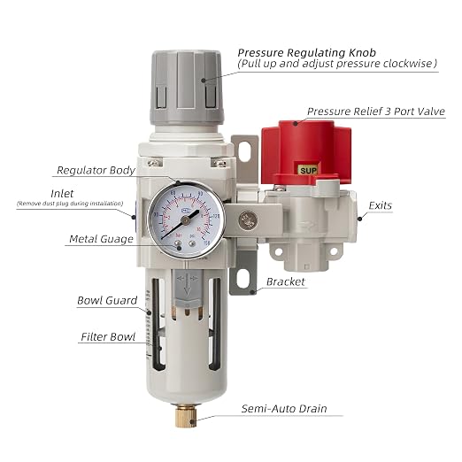 Industrial Air Compressor Filter Regulator Combo 3/8" NPT 0-150 PSI Gauge - Image 2