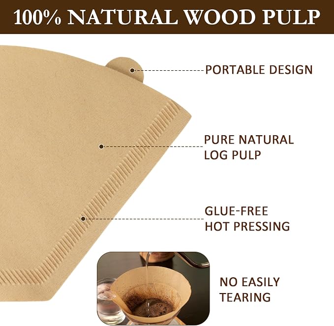 200 Count Unbleached Coffee Filters Natural Brown Cone Coffee Filter Paper - Image 5