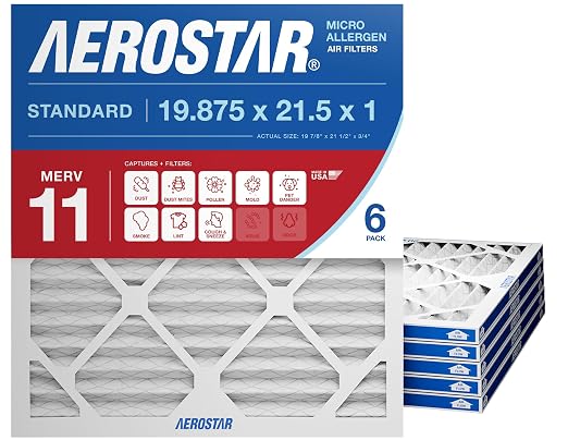 Aerostar 19.875x21.5x1 MERV 11 Air Filter, 6 Ct, ACTUAL SIZE, Air Conditioning by AirFiltersDelivered