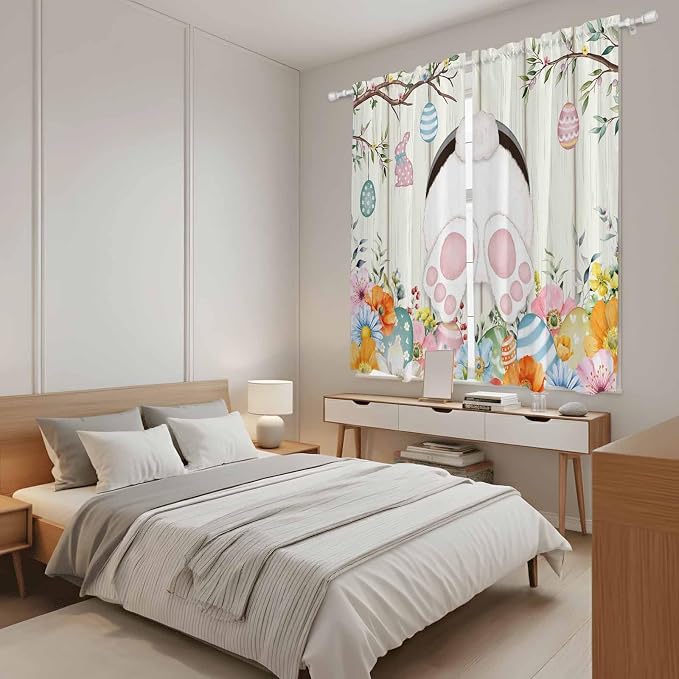 Easter Window Curtains 63 Inch Long 2 Panel Set, Rod Pocket Bedroom Curtains & - Image 4