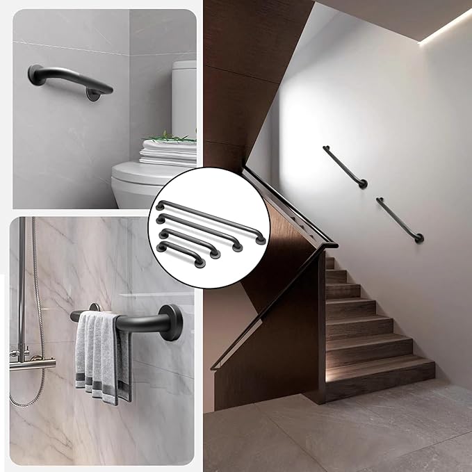 Shower Grab Bar, 2 Pack 12 Inch Gray Bathroom Grab Bar, 1.25" Diameter 304 Stainless Steel Anti-Slip Grab Bars for Bathtubs and Showers, Handicap Shower Grab Bar for Seniors Elderly