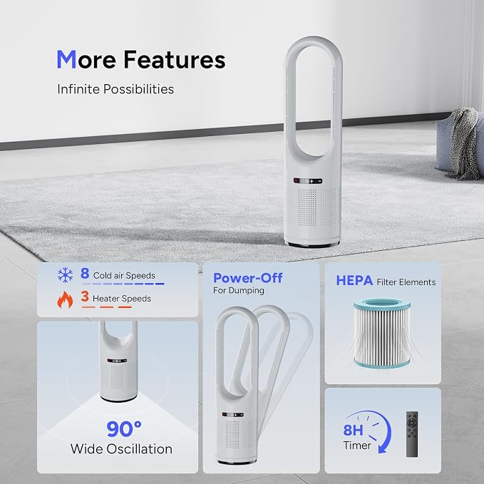 3 IN 1 Tower Fan, 31.5Inch Cooling & Heating Bladeless Fan - Image 6