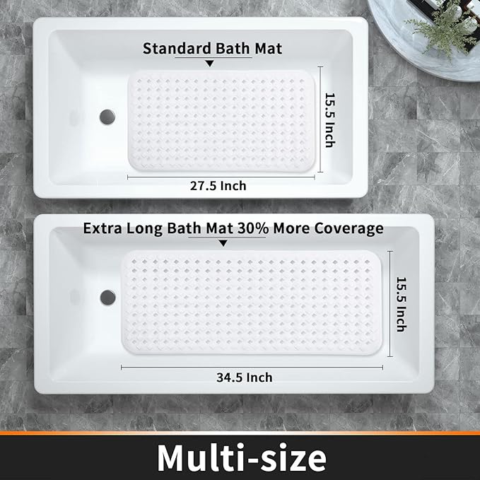 Yimobra Bathtub Mat Non Slip, Super Strong Suction Cups, 27.5"x15.5" Long Shower Mat with Drain Holes, Machine Washable Fast Draining Bath Mats, Bathroom Essentials,White