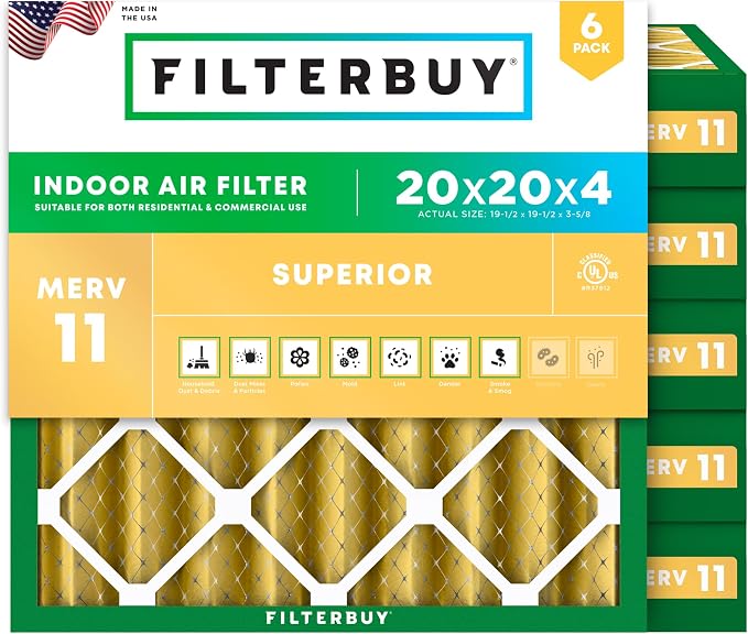 Filterbuy 20x20x4 Air Filter MERV 11 Superior Pet & Allergy Defense, by Filterbuy