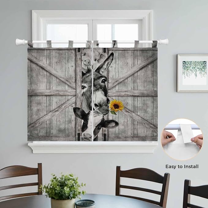 Funny Farm Animals Kitchen Curtains 45 Inch Length, Short Cafe Window Curtains - Image 4