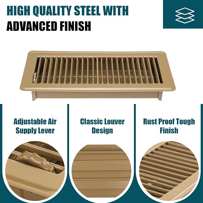 VOISEN Floor Register 4x12, 4 Pack Floor Vent Covers, Steel Adjustable Air - Image 4