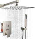 Shower System Wall Mounted 10 inch Shower Overhead for Bathroom,Rain Shower Combo Set with Handheld Spray,Luxury Rainfall Shower Head Rough-in Valve and Trim Included(Brushed Nickel)