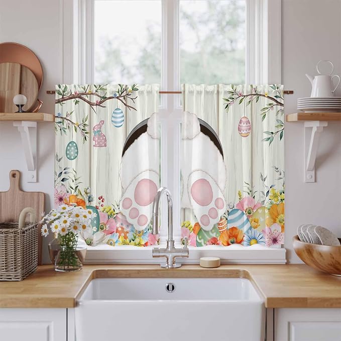Easter Kitchen Curtains 54 Inch Long 2 Panel Set, Rod Pocket Window Curtains by Unknown