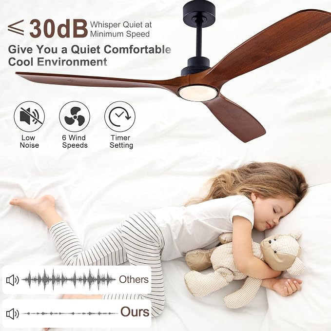 QUTWOB 60" Wood Ceiling Fan - Image 2