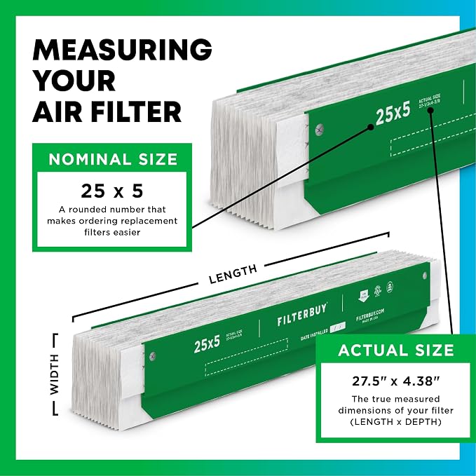 Filterbuy 25x5 Expandable Air Filter MERV 8 Dust Defense, Pleated Furnace Air - Image 2