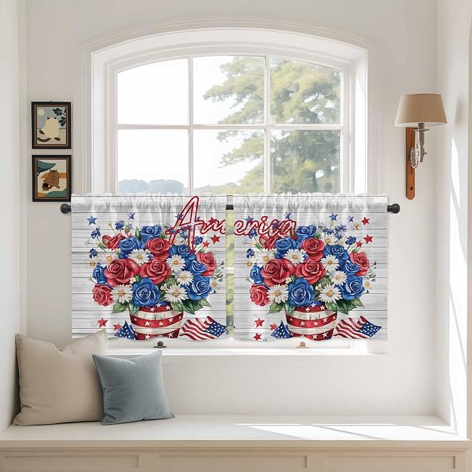 Independence Day Kitchen Tier Curtains 36 Inch Long 2 Panel Set, Rod Pocket by Unknown