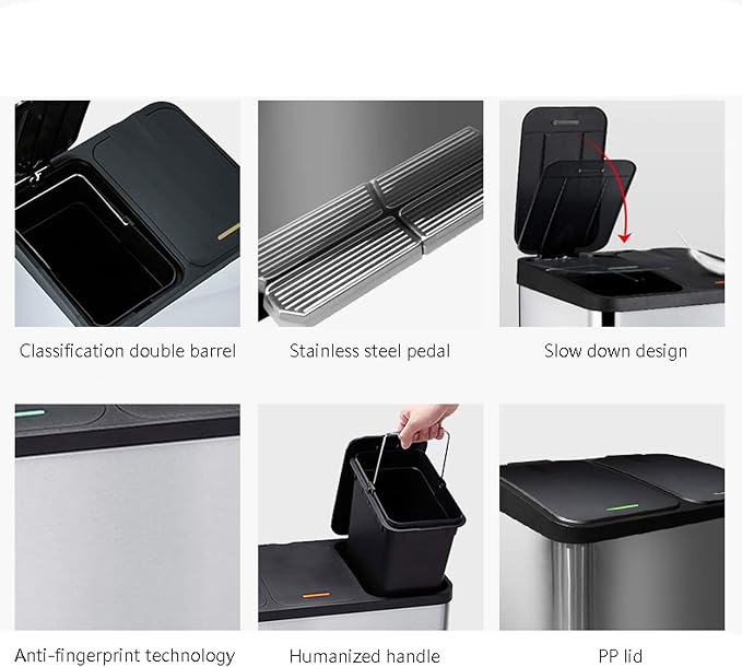 Trash Can Kitchen Large Capacity Foot-Operated Trash Can Double Three Bin - Image 3