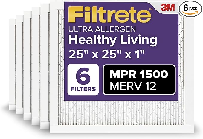 Filtrete 25x25x1 AC Furnace Air Filter, MERV 12, MPR 1500, CERTIFIED asthma & by Filtrete