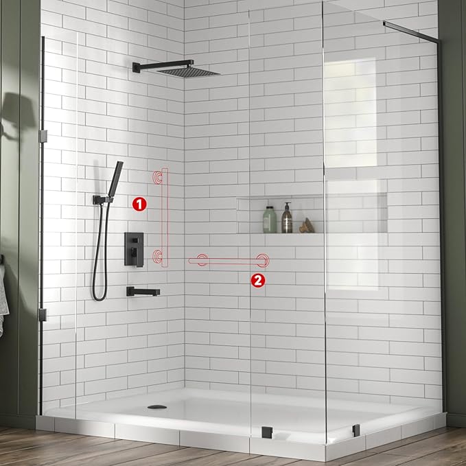 Lava Odoro Shower Grab Bar, Modern Set Stainless Steel Handicap Grab Bar for Bathtubs and Showers, Shower Safety Bar for Seniors Disabled, ADA-Compliant (Matte Black, 3 Pack 18", 24'', 36")