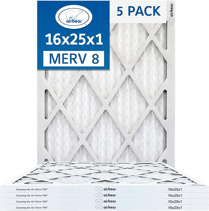 16x25x1 Air Filter MERV 8 TRION Air Bear Pleated HVAC Air Filters Replacement by Trion